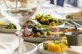 cold cuts with olives and black olives on a served table Royalty Free Stock Photo