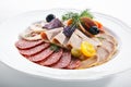 Cold Cuts with Sliced Salami, Beef Tongue, Boiled Pork and Chicken Roll Royalty Free Stock Photo