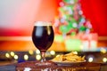 Cold Dark Beer On Christmas Background Royalty Free Stock Photo