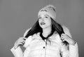 cold days. happy winter holidays. its christmas. beauty in winter clothing. cold season shopping. girl in beanie. faux