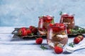 Cold dessert with strawberry jelly