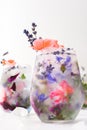 Cold drink with frozen flowers Royalty Free Stock Photo