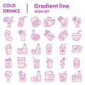 Cold drinks flat icon set, summer beverages symbols collection, vector sketches, logo illustrations, alcoholic and non Royalty Free Stock Photo