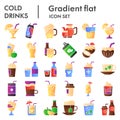 Cold drinks flat icon set, summer beverages symbols collection, vector sketches, logo illustrations, alcoholic and non Royalty Free Stock Photo