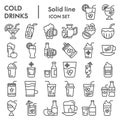 Cold drinks line icon set, summer beverages symbols collection, vector sketches, logo illustrations, alcoholic and non Royalty Free Stock Photo