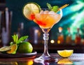 Cold drinks, non-alcoholic, citrus cocktails, lemon, orange, cherries, mint leaves, refreshing Royalty Free Stock Photo