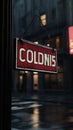Cold Drinks Sign Hangs in Rainy City Window Display, Refreshment Theme Royalty Free Stock Photo