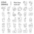 Cold drinks thin line icon set, summer beverages symbols collection, vector sketches, logo illustrations, alcoholic and Royalty Free Stock Photo