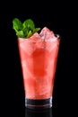 Cold fizz cocktail with strawberry isolated on black Royalty Free Stock Photo