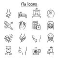 Cold, flu, allergy & sick icon set in thin line style Royalty Free Stock Photo