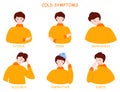 Cold or flu symptoms infographic. Fever and cough, sore Royalty Free Stock Photo