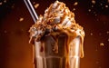 A cold frappuccino latte with cream and dressing on the table Royalty Free Stock Photo
