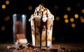 A cold frappuccino latte with cream and dressing on the table Royalty Free Stock Photo