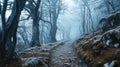 A cold freezing path through a dense forest