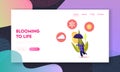 Cold and Freezing Spring Weather Landing Page Template. Tiny Female Character Carry Huge Umbrella