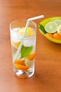 Cold fresh drink with lemon, lime, kumquat and mint. Royalty Free Stock Photo