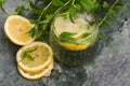 Cold fresh drink lemonade with lemon, mint and ice Royalty Free Stock Photo