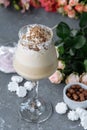 Cold fresh ice coffee with chocolate, garnished with biscuit and sweets Royalty Free Stock Photo