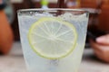 Cold and Fresh Lemon soda juice on wooden table Royalty Free Stock Photo