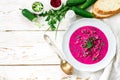 Cold fresh traditional vegetable summer soup made of beetroot