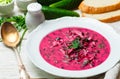 Cold fresh traditional vegetable summer soup made of beetroot beet Royalty Free Stock Photo