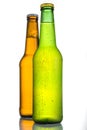 2 Cold Frosted Beer Bottles on White Background