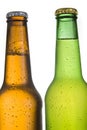 2 Cold Frosted Beer Bottles on White Background