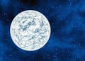 Cold frozen desert planet on space stars backgrounds