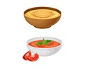 Cold Gazpacho and Creamy Soup in Bowl as Spanish Cuisine Dish Vector Set Royalty Free Stock Photo