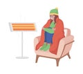 Cold girl at heater lamp semi flat color vector character