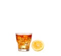 Cold glass of iced tea with ice cubes, isolated on white background with clipping path Royalty Free Stock Photo