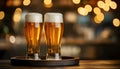 Cold glasses of beer in a bar Royalty Free Stock Photo