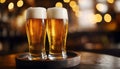 Cold glasses of beer in a bar Royalty Free Stock Photo