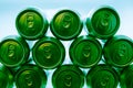 Cold green energy drinks cans in fridge at night Royalty Free Stock Photo