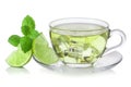 Cold green tea with ice cubes, lime sliced Royalty Free Stock Photo