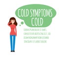 Cold, grippe, flu or seasonal influenza common symptom infographic.