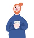 Cold guy is drinking tea hand drawn illustration. Sick man