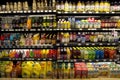 Cold healthy drinks on supermarket shelves