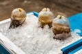 Cold herbal drink bags placed on ice for sale Royalty Free Stock Photo