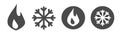 Cold hot icon simple graphic pictogram vector set, snowflake fire heat freeze button symbols black white monochrome minimal sign, Royalty Free Stock Photo