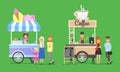 Cold Ice Cream and Hot Coffee Street Carts Set