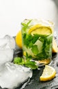 Cold iced mojito, lemon water drink, mint lemonade Royalty Free Stock Photo