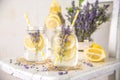 Cold Infused Detox Water with Lemon and Lavender. Royalty Free Stock Photo