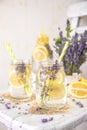 Cold Infused Detox Water with Lemon and Lavender. Royalty Free Stock Photo