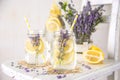 Cold Infused Detox Water with Lemon and Lavender.