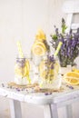 Cold Infused Detox Water with Lemon and Lavender. Royalty Free Stock Photo