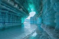 cold landscape with grotto on the edge of a melting glacier on the shore Royalty Free Stock Photo
