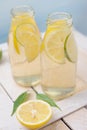 Cold lemon drink with slices of lime and lemon Royalty Free Stock Photo