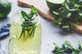 Cold lemonade mojito in a glass jar Royalty Free Stock Photo