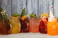 Cold lemonades in glass mugs